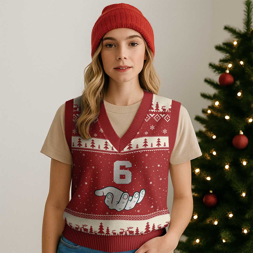 Number 6 V-Neck Knit Sweater Vest Matching 67 Meme Costume 6th Birthday 6 Years TS10 Red Beige Print Your Wear