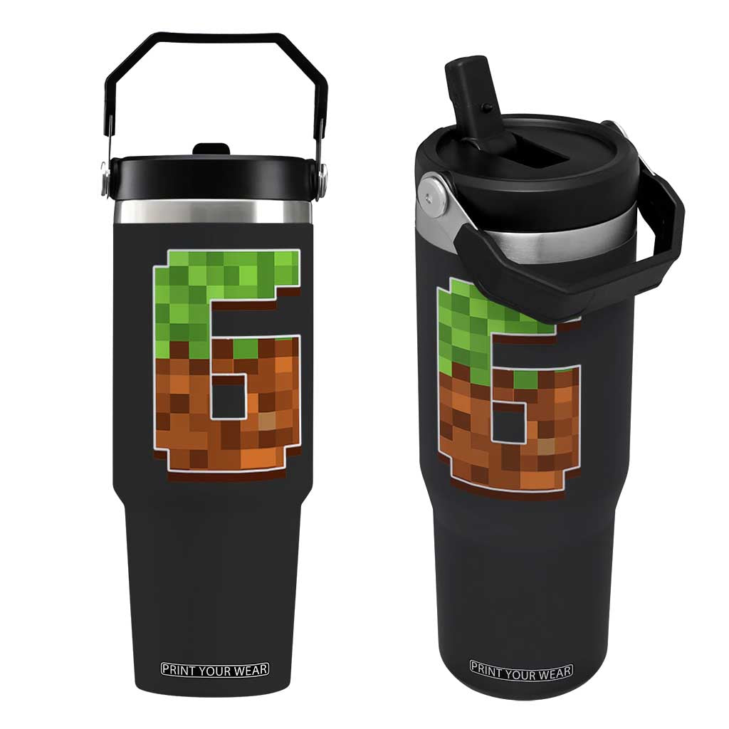 Number 6 Flip Straw Tumbler Game Matching 67 Meme Costume 6th Birthday 6 Years TS10 One Size: 30 oz Black Print Your Wear