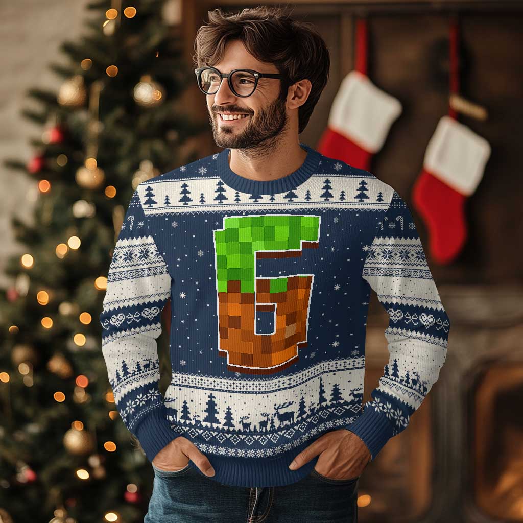 Number 6 Ugly Christmas Sweater Game Matching 67 Meme Costume 6th Birthday 6 Years TS10 Navy Beige Print Your Wear