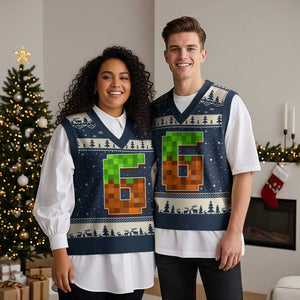 Number 6 V-Neck Knit Sweater Vest Game Matching 67 Meme Costume 6th Birthday 6 Years TS10 Navy Beige Print Your Wear