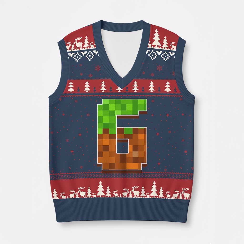 Number 6 V-Neck Knit Sweater Vest Game Matching 67 Meme Costume 6th Birthday 6 Years TS10 Navy Red Print Your Wear