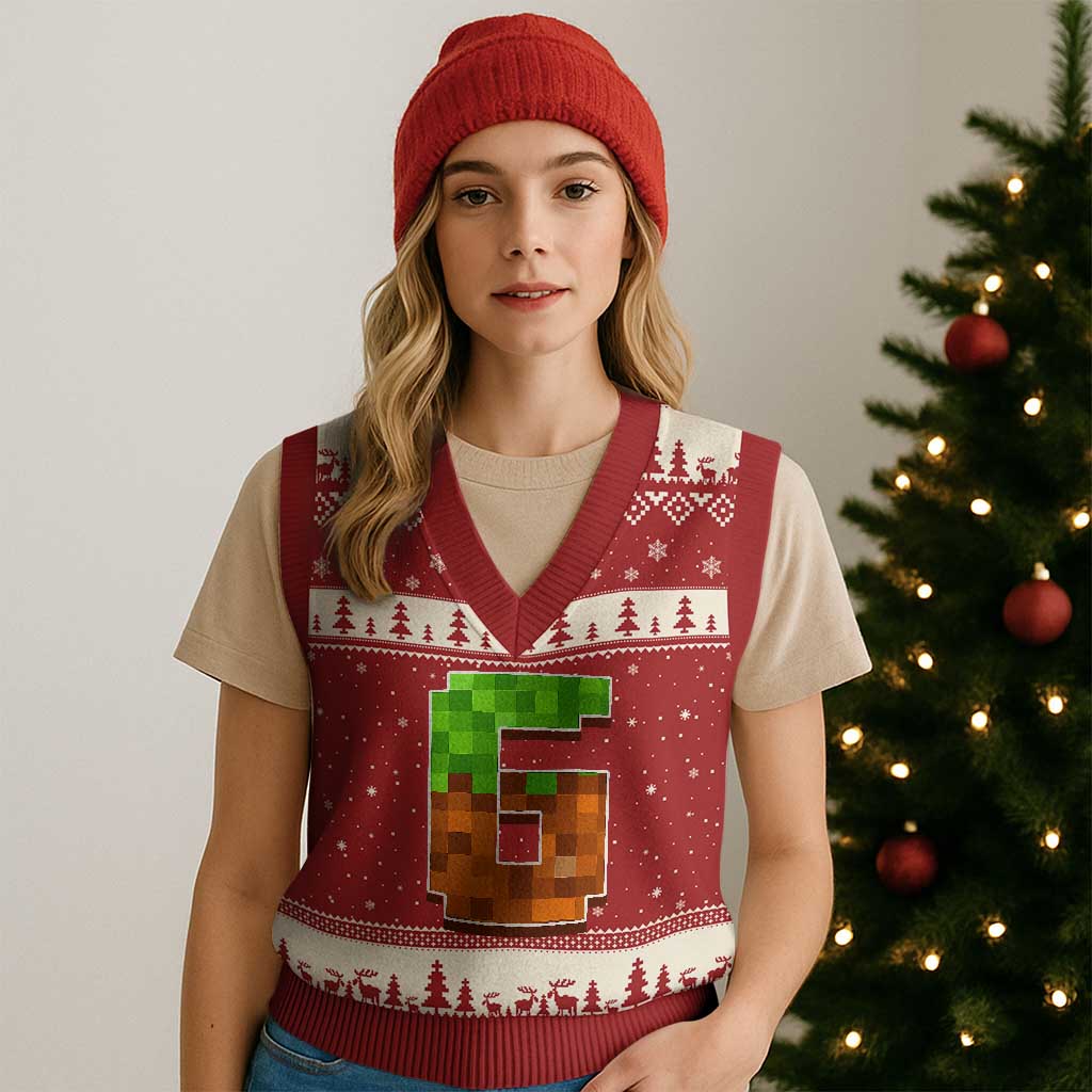 Number 6 V-Neck Knit Sweater Vest Game Matching 67 Meme Costume 6th Birthday 6 Years TS10 Red Beige Print Your Wear