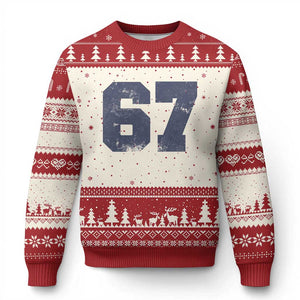 Number 67 Ugly Christmas Sweater Numbered Uniform Sports Jersey Team 67th Birthday TS10 Beige Red Print Your Wear