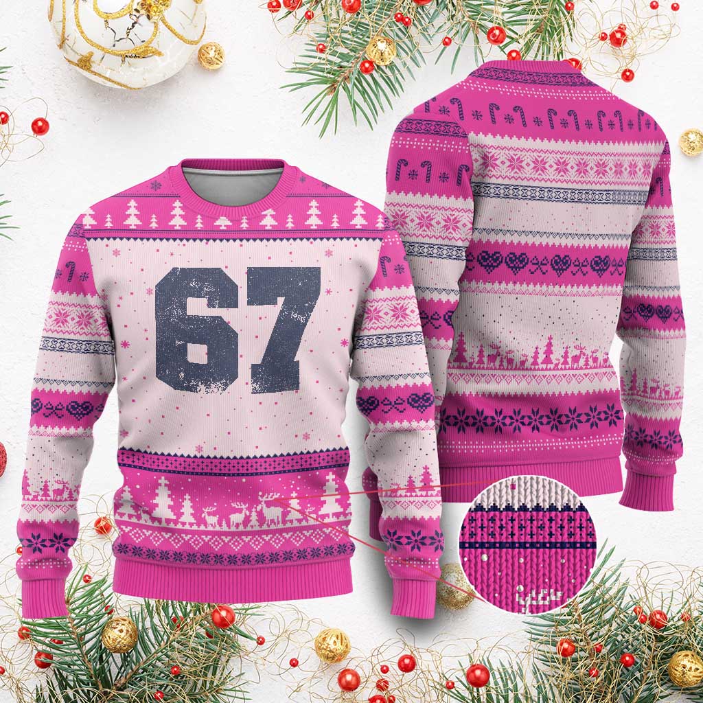 Number 67 Ugly Christmas Sweater Numbered Uniform Sports Jersey Team 67th Birthday TS10 Hot Pink Print Your Wear
