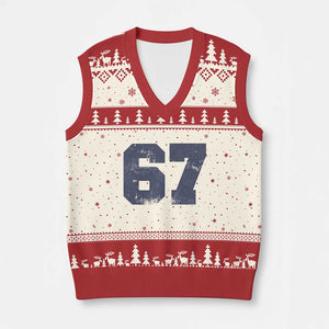 Number 67 V-Neck Knit Sweater Vest Numbered Uniform Sports Jersey Team 67th Birthday TS10 Beige Red Print Your Wear