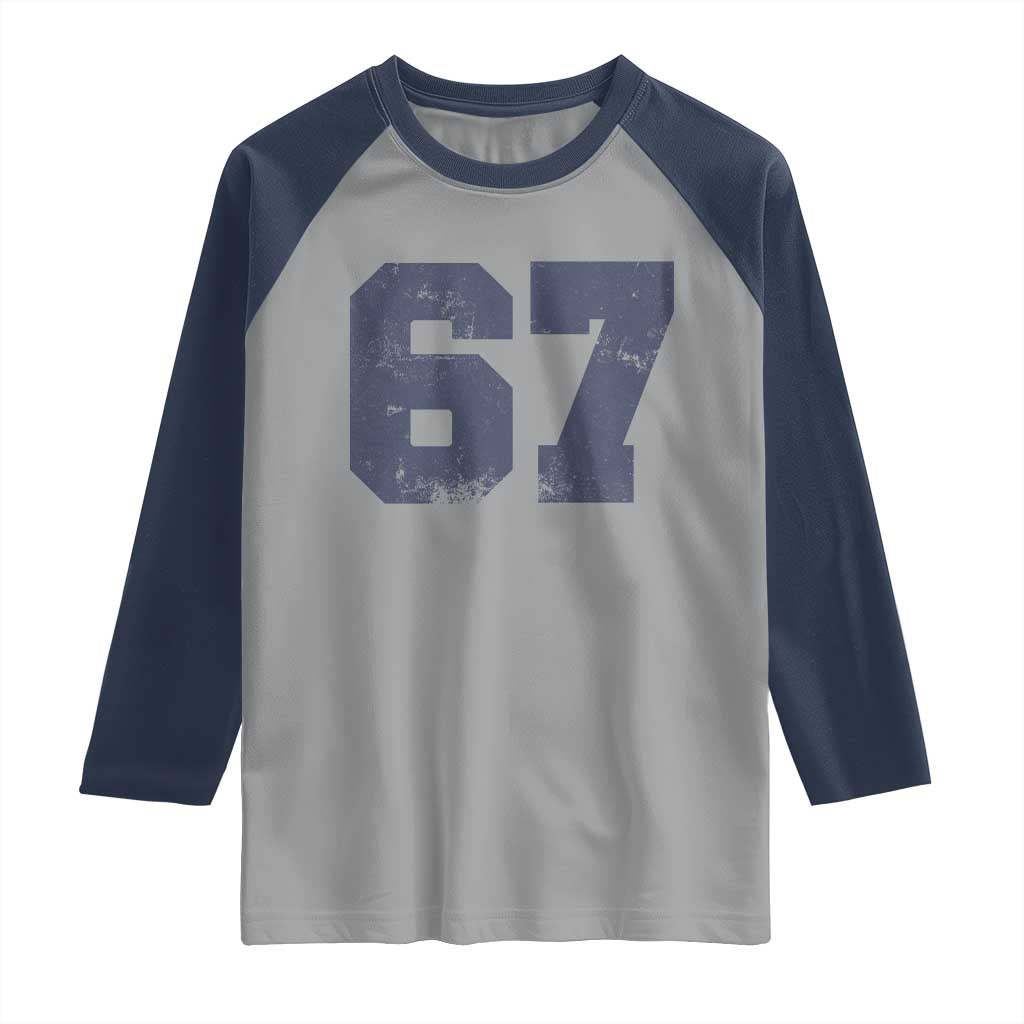 Number 67 Raglan Shirt Numbered Uniform Sports Jersey Team 67th Birthday TS10 Sport Gray Navy Print Your Wear