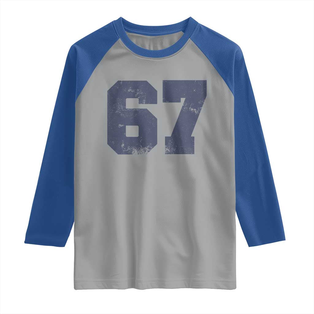 Number 67 Raglan Shirt Numbered Uniform Sports Jersey Team 67th Birthday TS10 Sport Gray Royal Print Your Wear