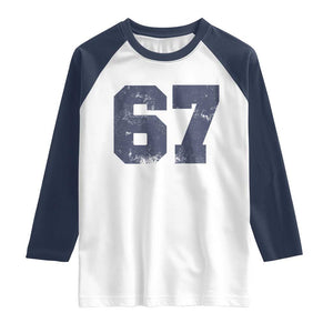 Number 67 Raglan Shirt Numbered Uniform Sports Jersey Team 67th Birthday TS10 White Navy Print Your Wear