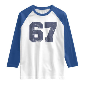 Number 67 Raglan Shirt Numbered Uniform Sports Jersey Team 67th Birthday TS10 White Royal Print Your Wear