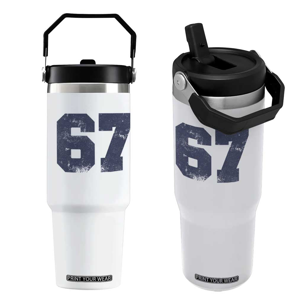 Number 67 Flip Straw Tumbler Numbered Uniform Sports Jersey Team 67th Birthday TS10 One Size: 30 oz White Print Your Wear