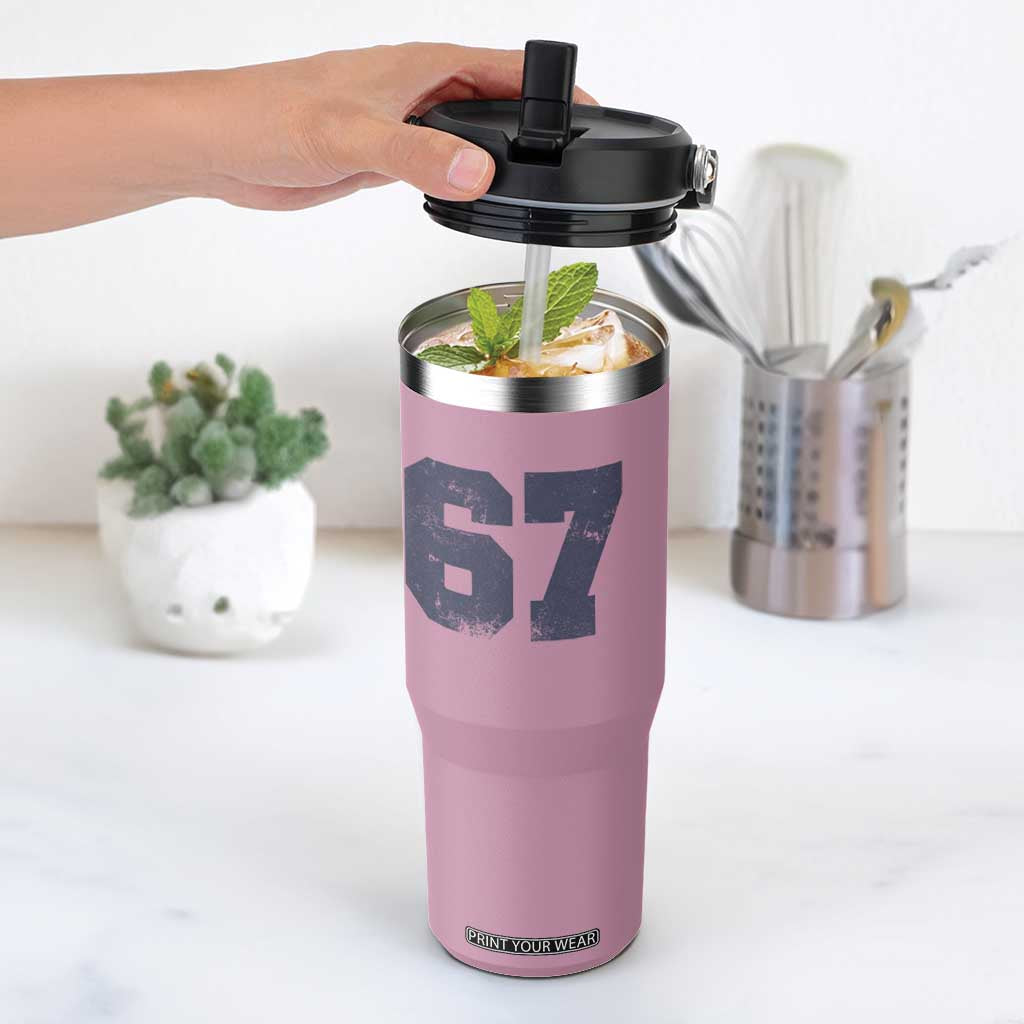 Number 67 Flip Straw Tumbler Numbered Uniform Sports Jersey Team 67th Birthday TS10 One Size: 30 oz Light Pink Print Your Wear