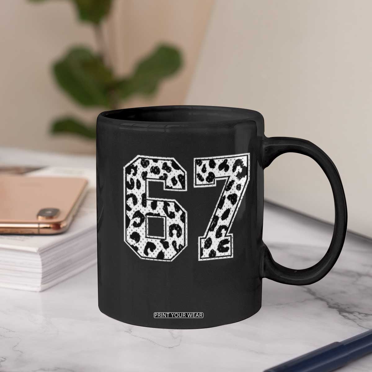 67 Jersey Number Coffee Mug Funny Six Seven Meme Y2k Leopard Number TS10 Print Your Wear