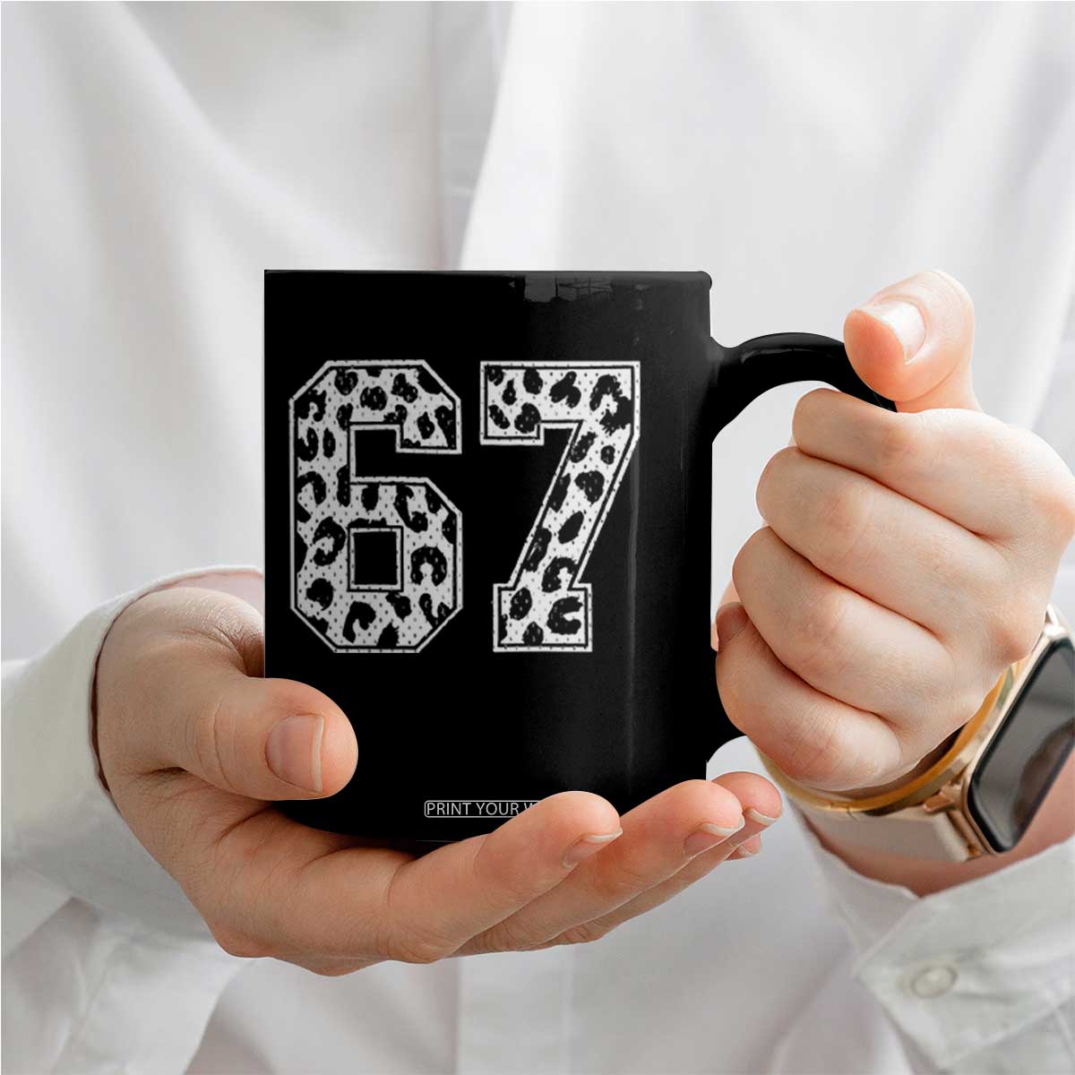 67 Jersey Number Coffee Mug Funny Six Seven Meme Y2k Leopard Number TS10 Print Your Wear