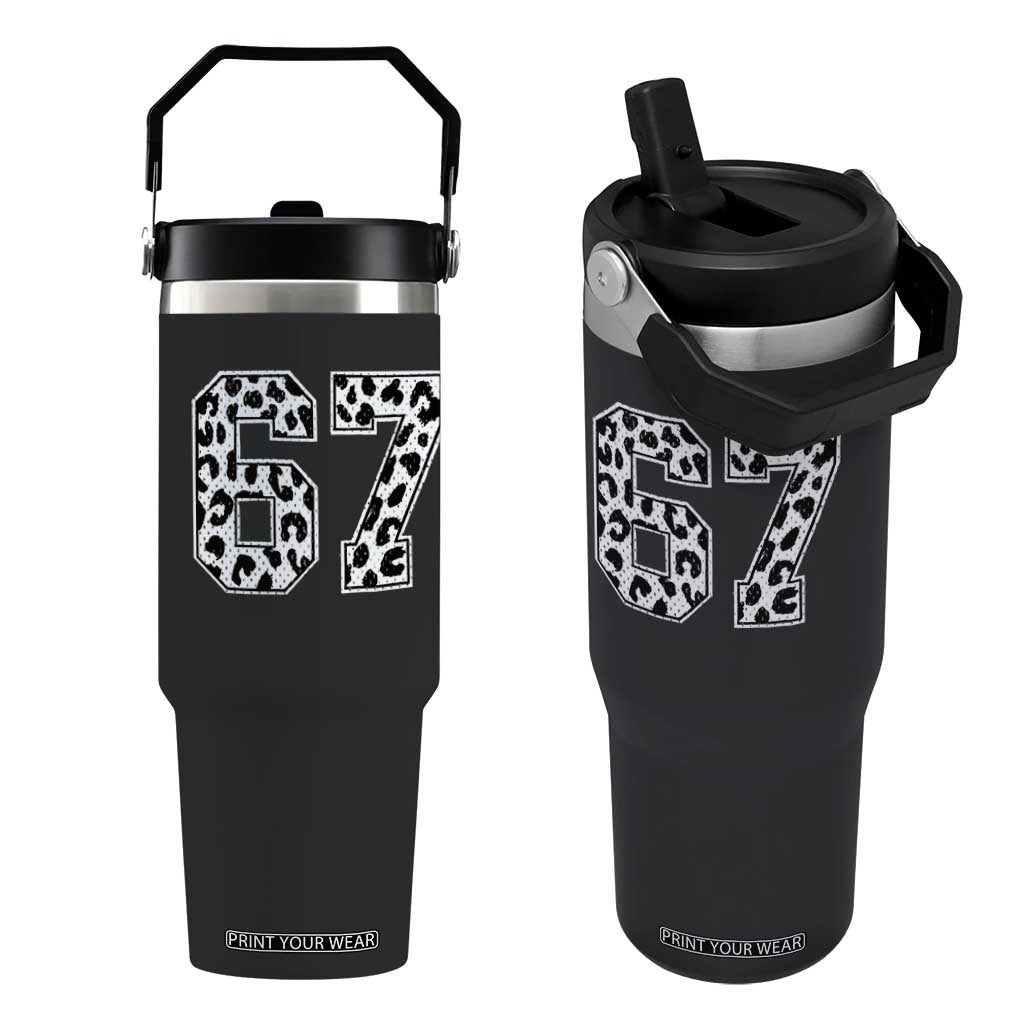 67 Jersey Number Flip Straw Tumbler Funny Six Seven Meme Y2k Leopard Number TS10 One Size: 30 oz Black Print Your Wear