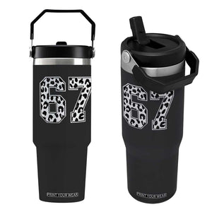67 Jersey Number Flip Straw Tumbler Funny Six Seven Meme Y2k Leopard Number TS10 One Size: 30 oz Black Print Your Wear