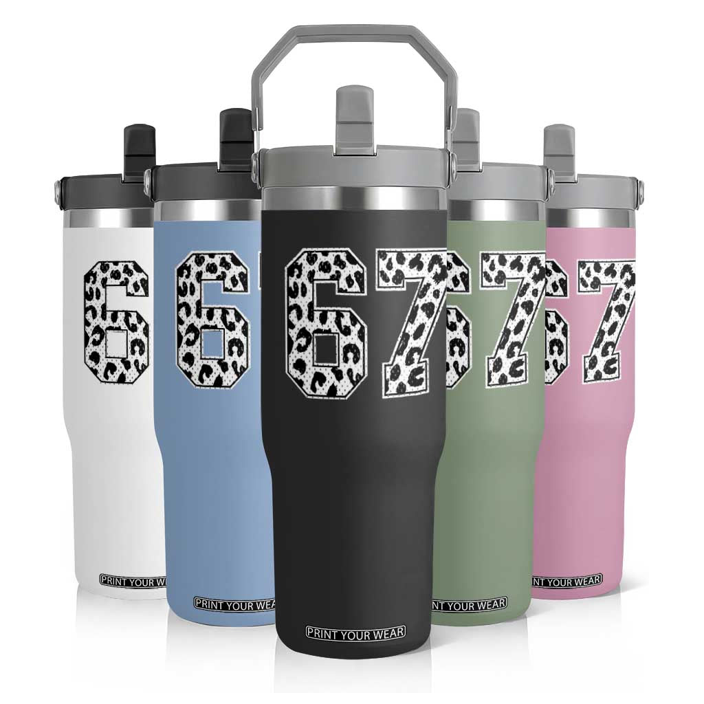 67 Jersey Number Flip Straw Tumbler Funny Six Seven Meme Y2k Leopard Number TS10 Print Your Wear