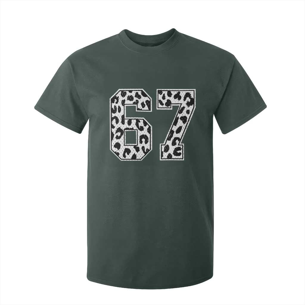67 Jersey Number T Shirt For Kid Funny Six Seven Meme Y2k Leopard Number TS10 Dark Forest Green Print Your Wear