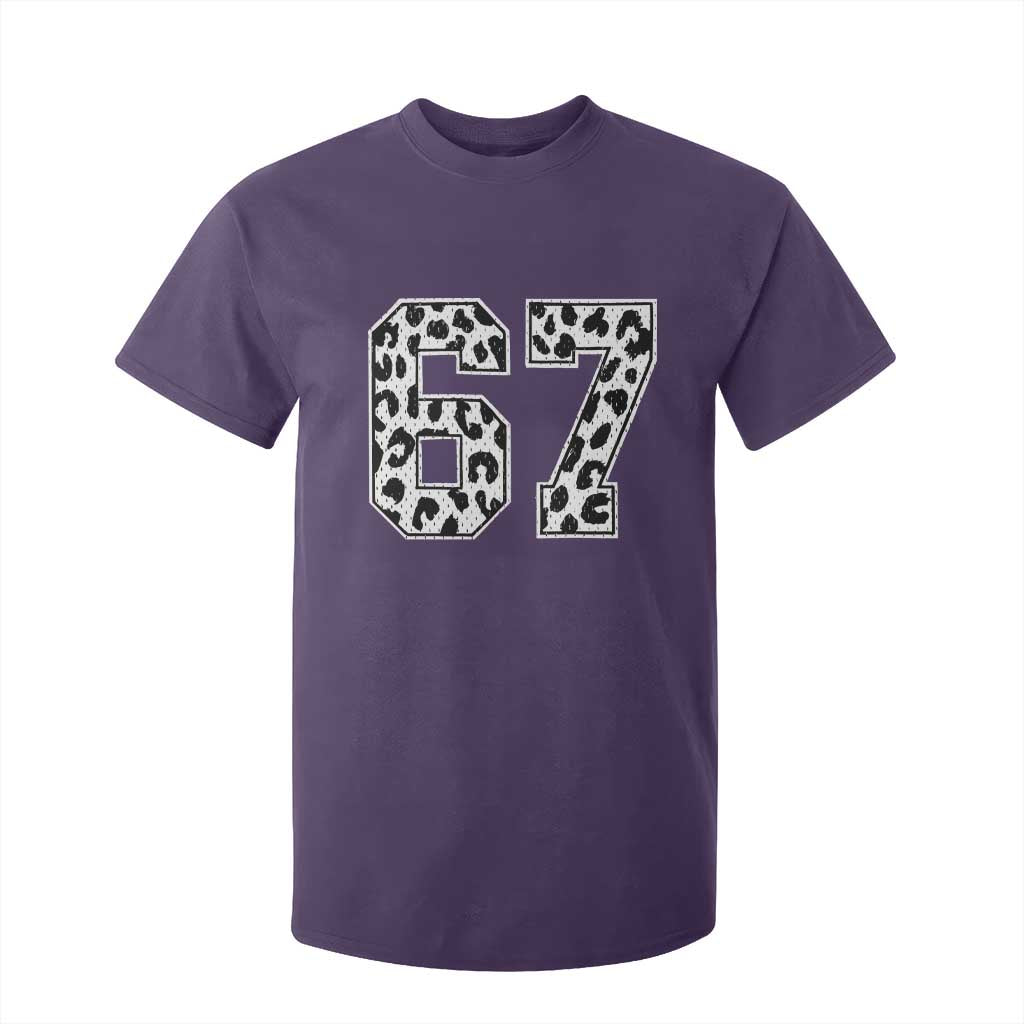 67 Jersey Number T Shirt For Kid Funny Six Seven Meme Y2k Leopard Number TS10 Purple Print Your Wear