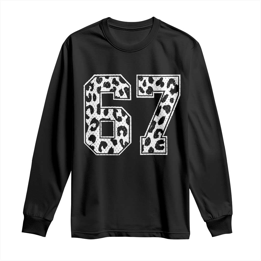 67 Jersey Number Long Sleeve Shirt Funny Six Seven Meme Y2k Leopard Number TS10 Black Print Your Wear