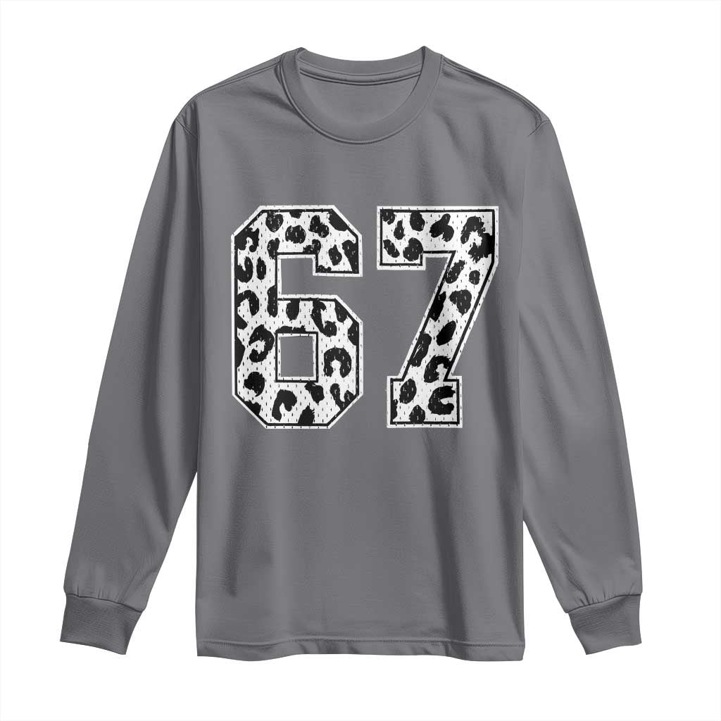 67 Jersey Number Long Sleeve Shirt Funny Six Seven Meme Y2k Leopard Number TS10 Charcoal Print Your Wear