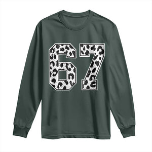 67 Jersey Number Long Sleeve Shirt Funny Six Seven Meme Y2k Leopard Number TS10 Dark Forest Green Print Your Wear