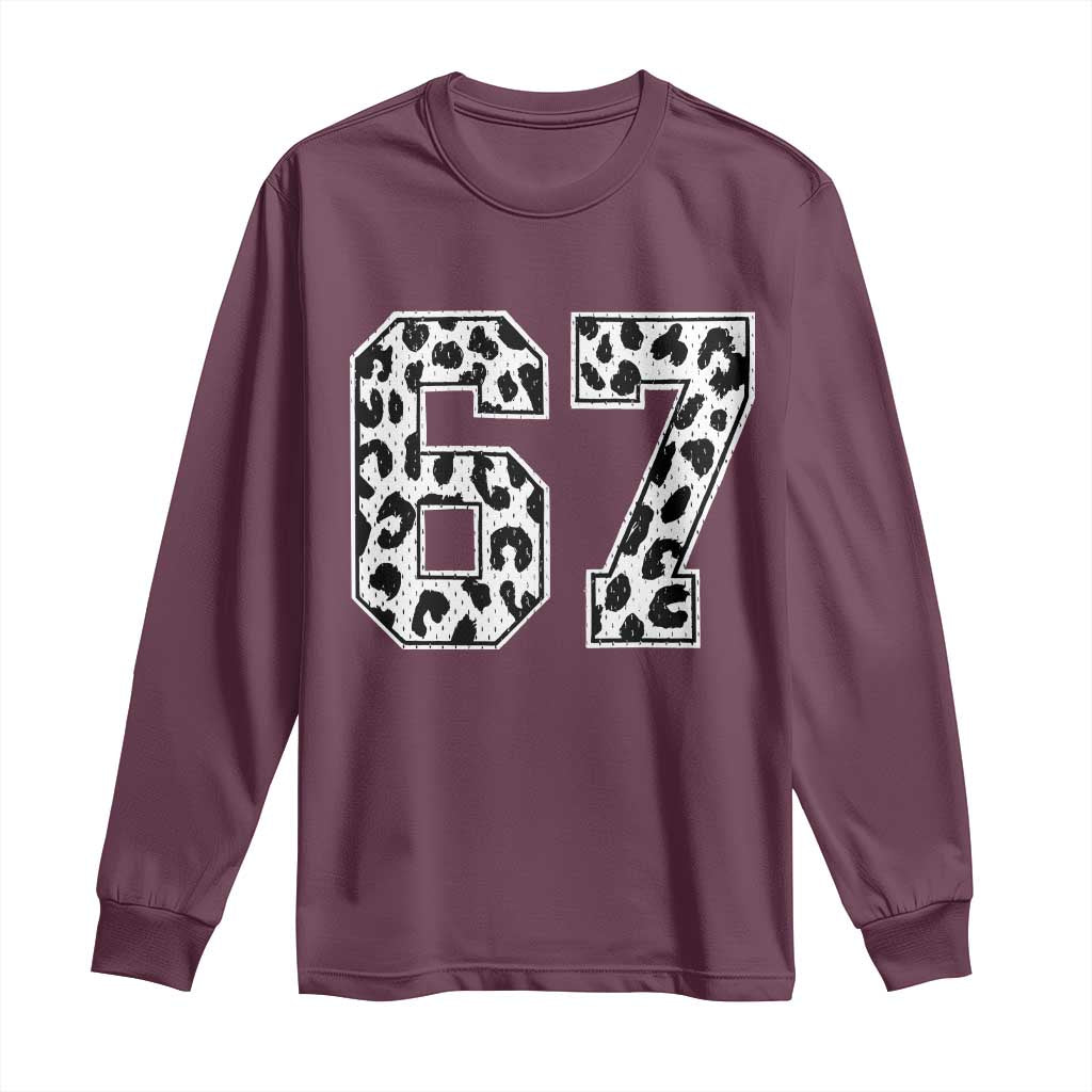 67 Jersey Number Long Sleeve Shirt Funny Six Seven Meme Y2k Leopard Number TS10 Maroon Print Your Wear