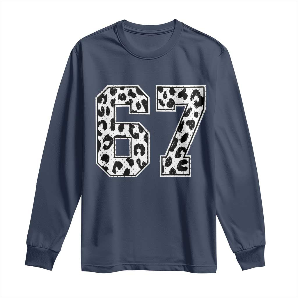 67 Jersey Number Long Sleeve Shirt Funny Six Seven Meme Y2k Leopard Number TS10 Navy Print Your Wear