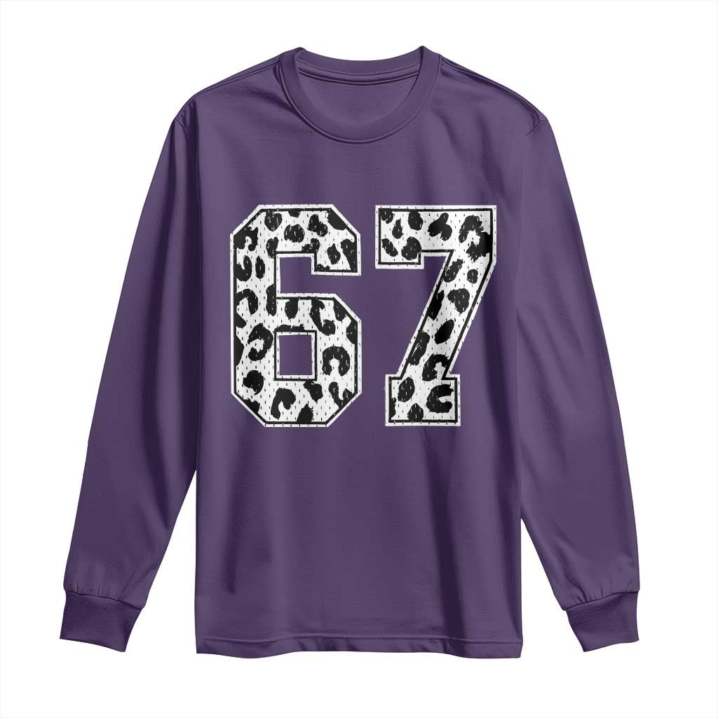 67 Jersey Number Long Sleeve Shirt Funny Six Seven Meme Y2k Leopard Number TS10 Purple Print Your Wear