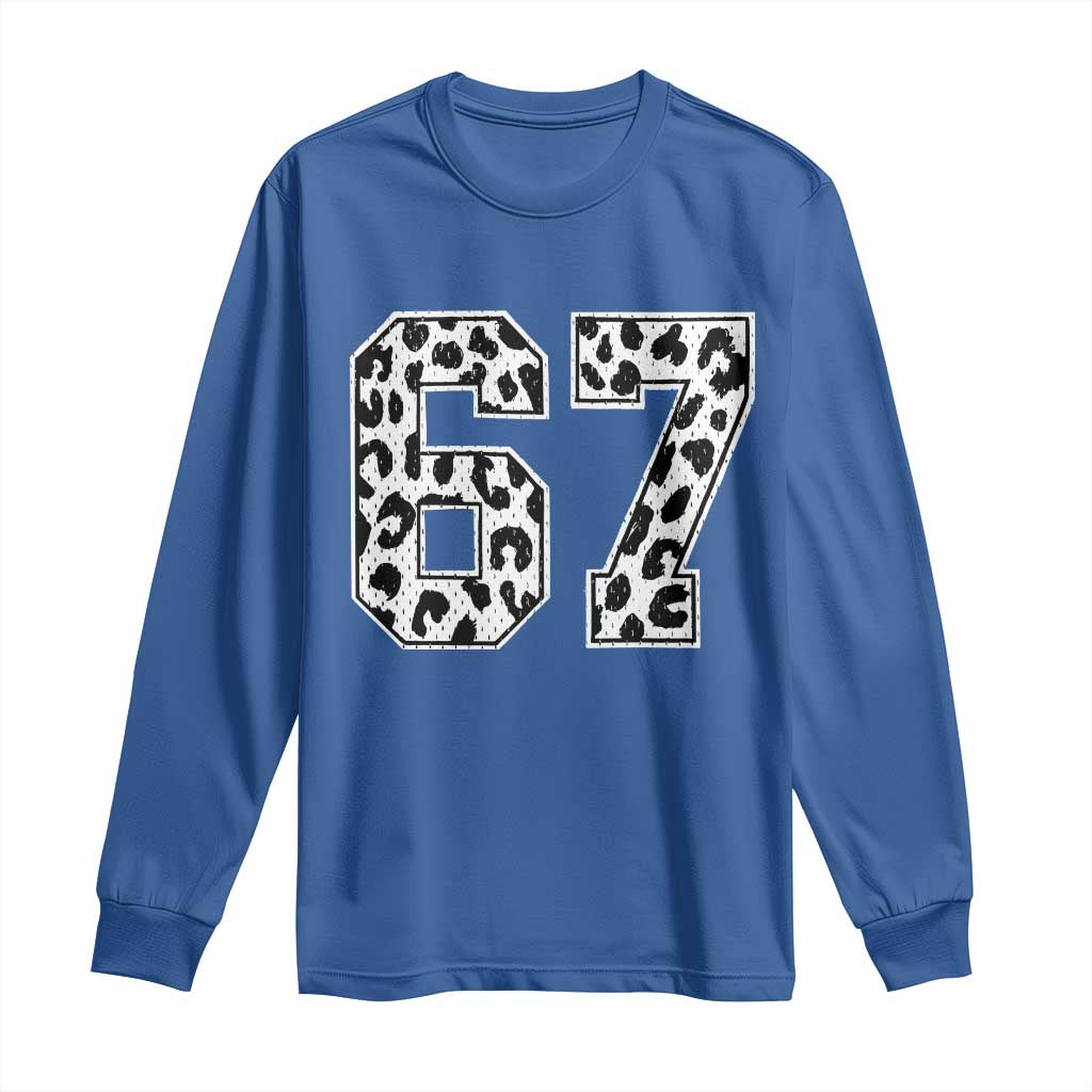67 Jersey Number Long Sleeve Shirt Funny Six Seven Meme Y2k Leopard Number TS10 Royal Blue Print Your Wear