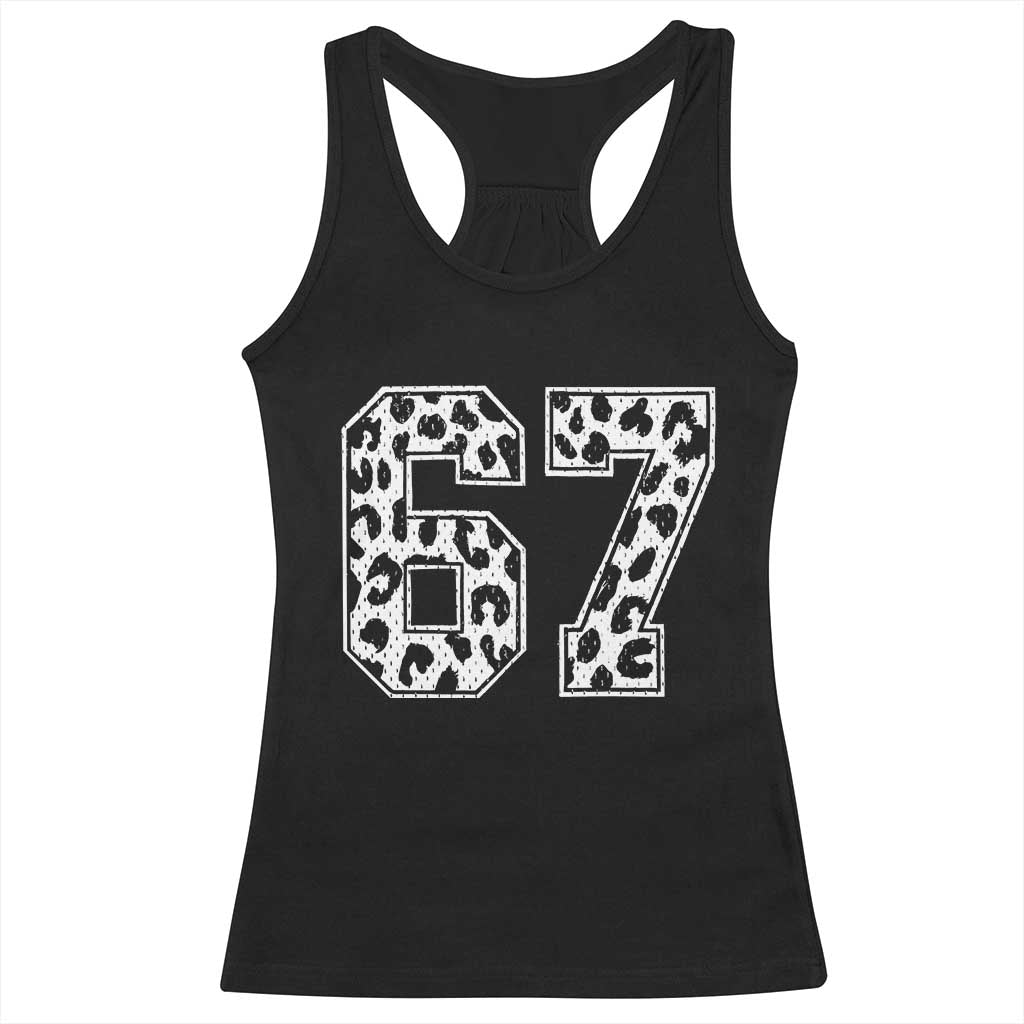 67 Jersey Number Racerback Tank Top Funny Six Seven Meme Y2k Leopard Number TS10 Black Print Your Wear