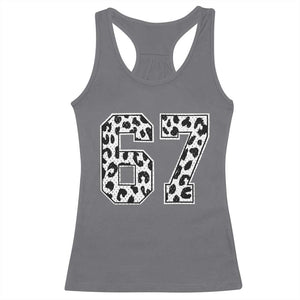 67 Jersey Number Racerback Tank Top Funny Six Seven Meme Y2k Leopard Number TS10 Charcoal Print Your Wear