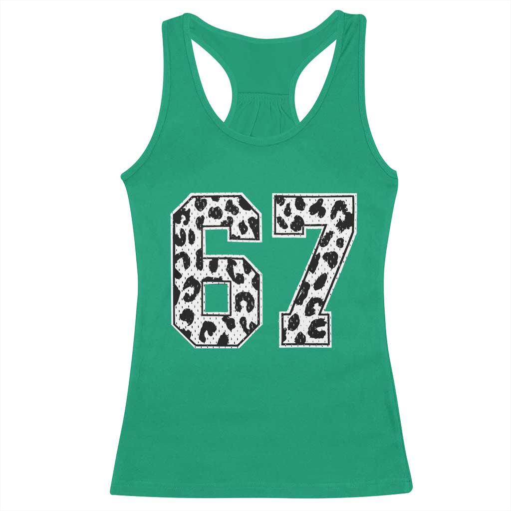67 Jersey Number Racerback Tank Top Funny Six Seven Meme Y2k Leopard Number TS10 Irish Green Print Your Wear