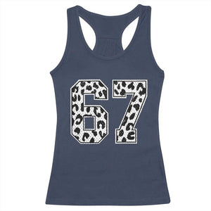 67 Jersey Number Racerback Tank Top Funny Six Seven Meme Y2k Leopard Number TS10 Navy Print Your Wear