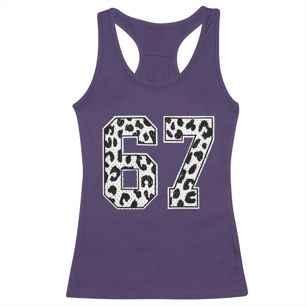 67 Jersey Number Racerback Tank Top Funny Six Seven Meme Y2k Leopard Number TS10 Purple Print Your Wear