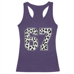 67 Jersey Number Racerback Tank Top Funny Six Seven Meme Y2k Leopard Number TS10 Purple Print Your Wear
