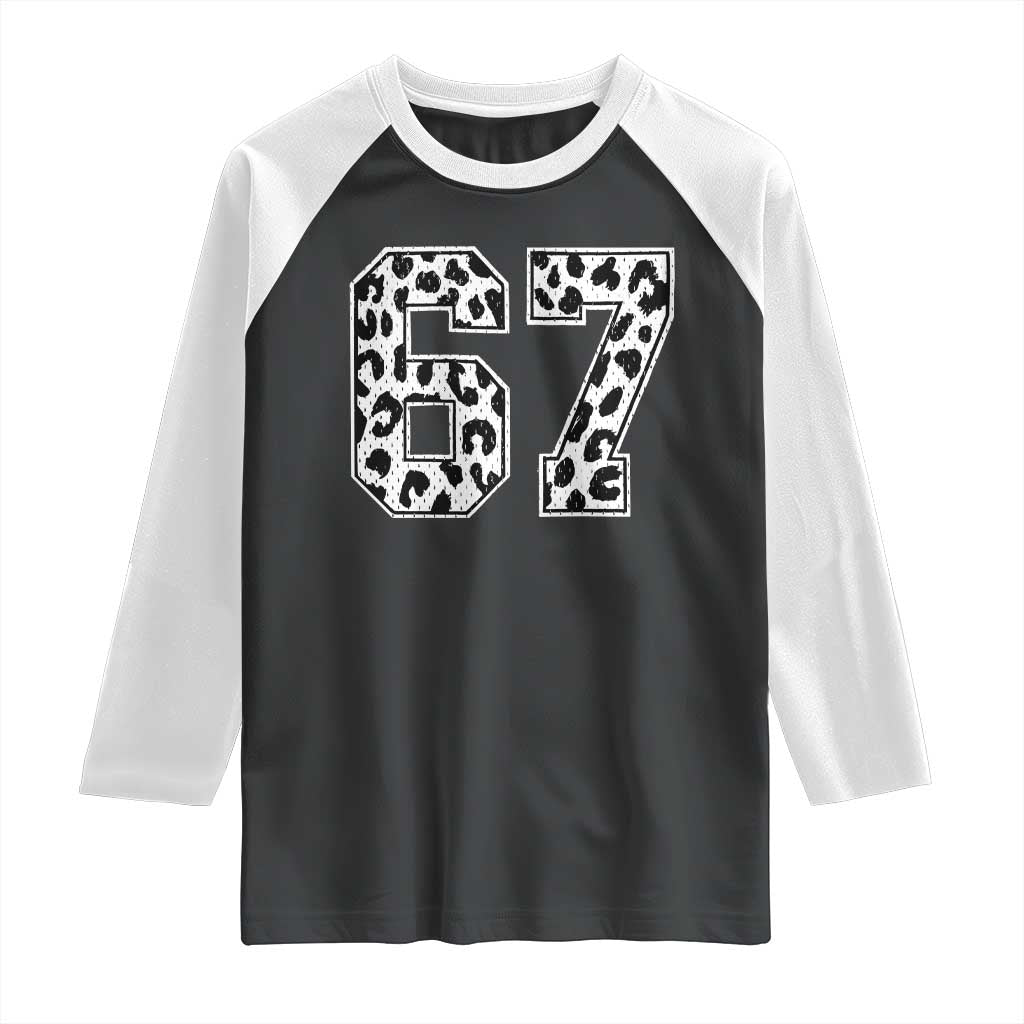 67 Jersey Number Raglan Shirt Funny Six Seven Meme Y2k Leopard Number TS10 Black White Print Your Wear
