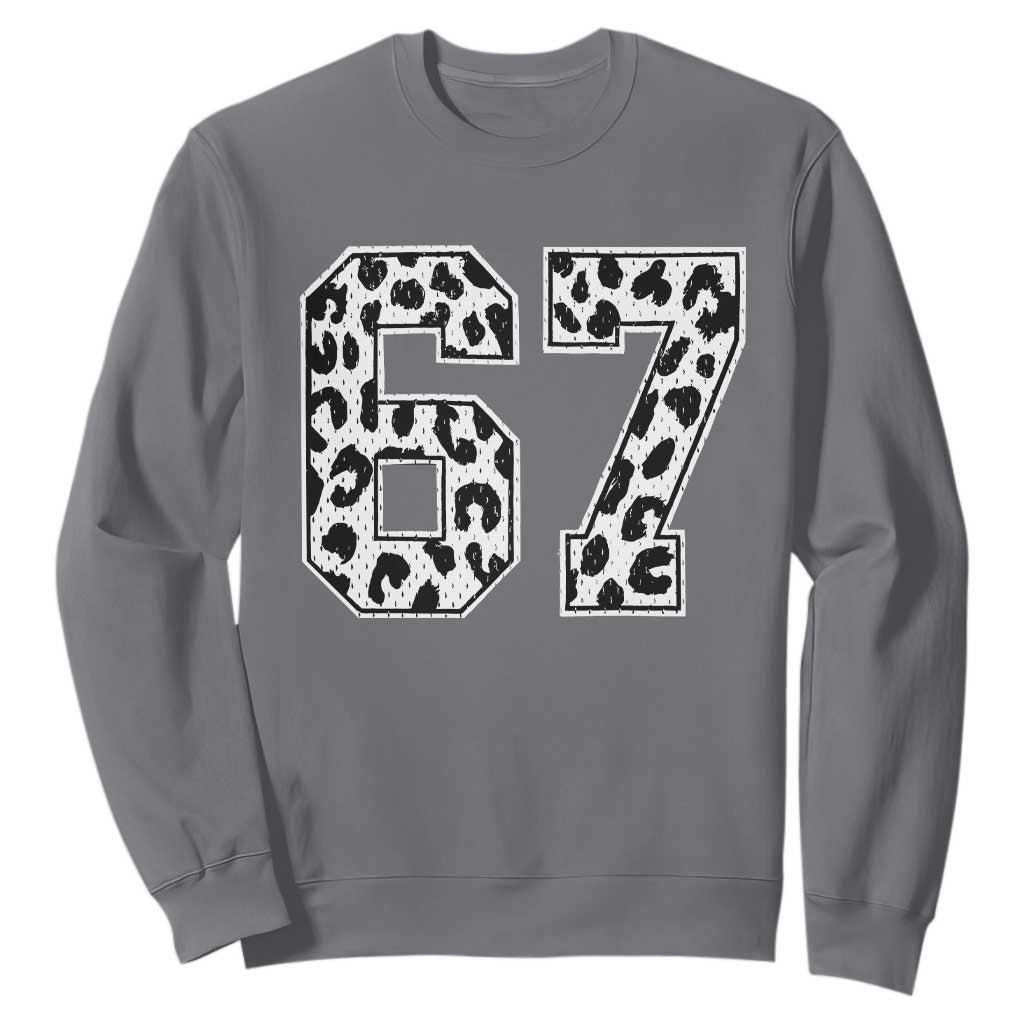 67 Jersey Number Sweatshirt Funny Six Seven Meme Y2k Leopard Number TS10 Charcoal Print Your Wear