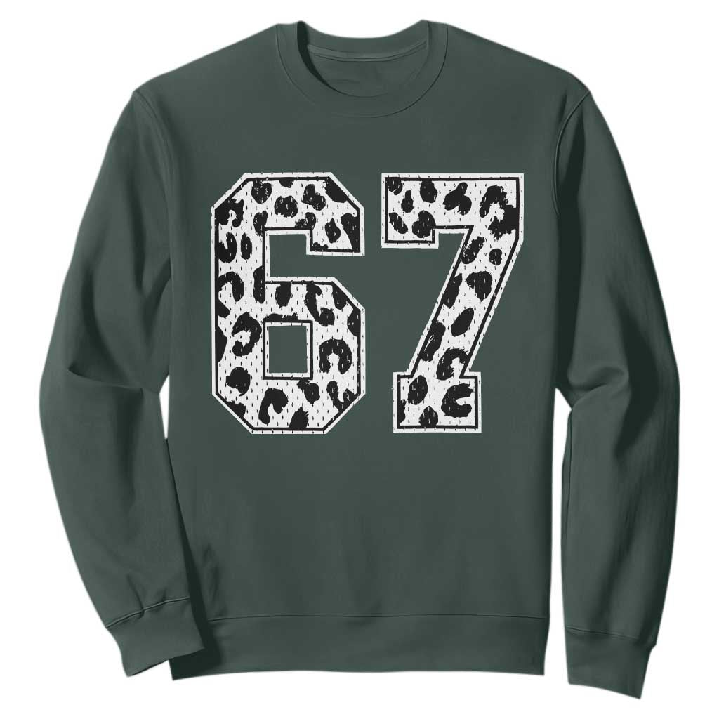 67 Jersey Number Sweatshirt Funny Six Seven Meme Y2k Leopard Number TS10 Dark Forest Green Print Your Wear