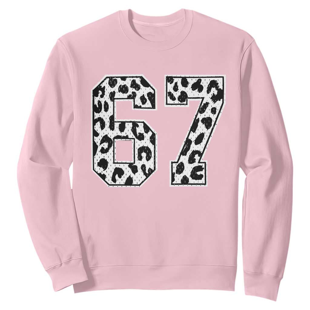 67 Jersey Number Sweatshirt Funny Six Seven Meme Y2k Leopard Number TS10 Light Pink Print Your Wear