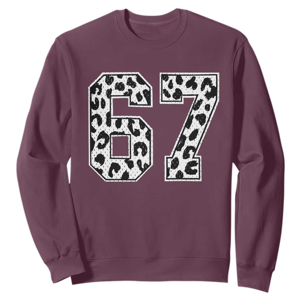 67 Jersey Number Sweatshirt Funny Six Seven Meme Y2k Leopard Number TS10 Maroon Print Your Wear