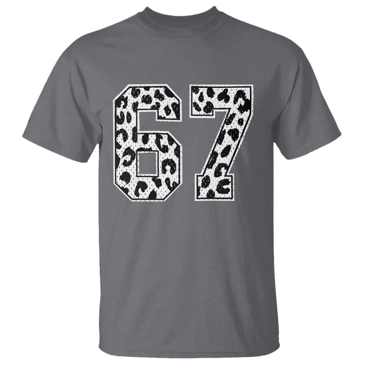 67 Jersey Number T Shirt Funny Six Seven Meme Y2k Leopard Number TS10 Charcoal Print Your Wear