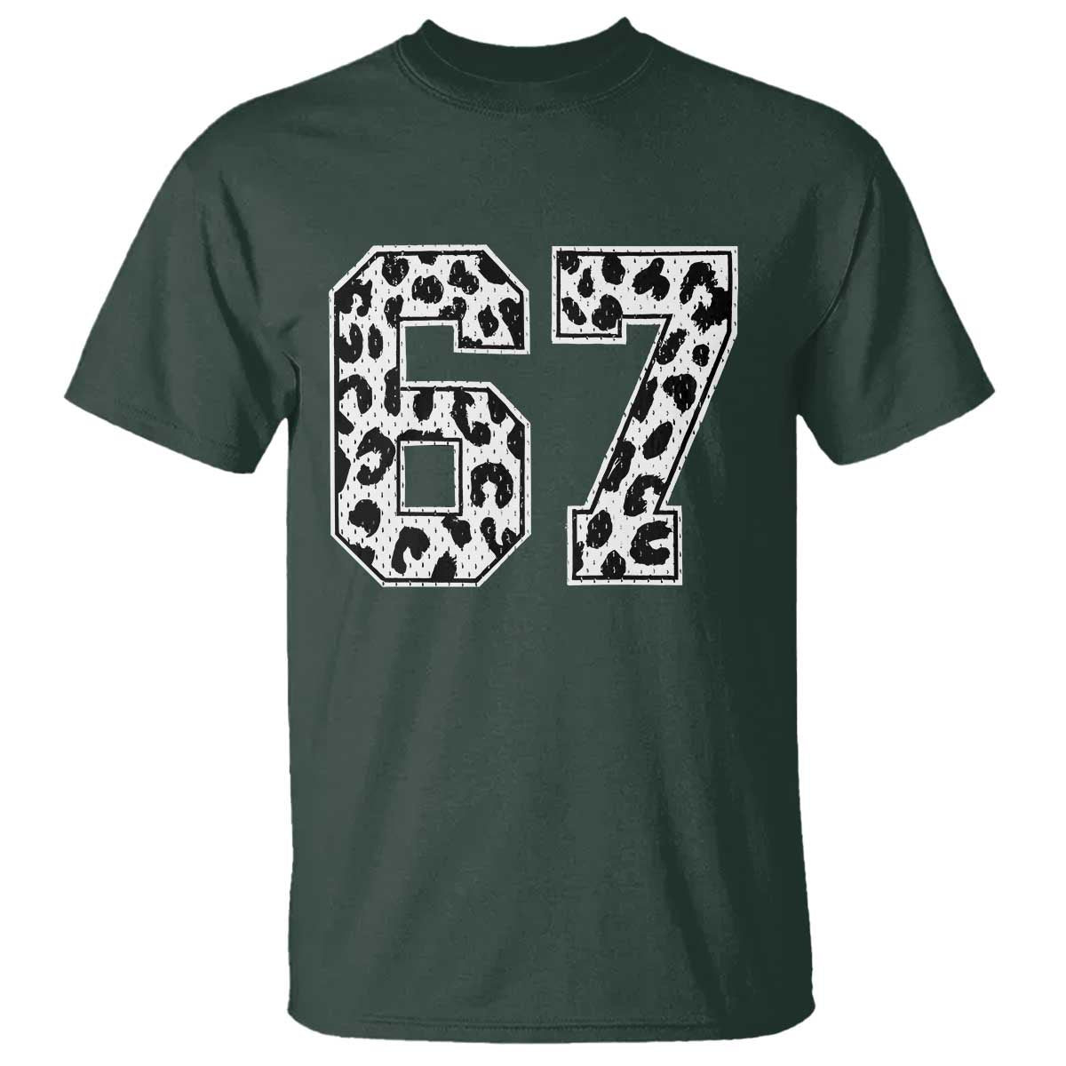67 Jersey Number T Shirt Funny Six Seven Meme Y2k Leopard Number TS10 Dark Forest Green Print Your Wear