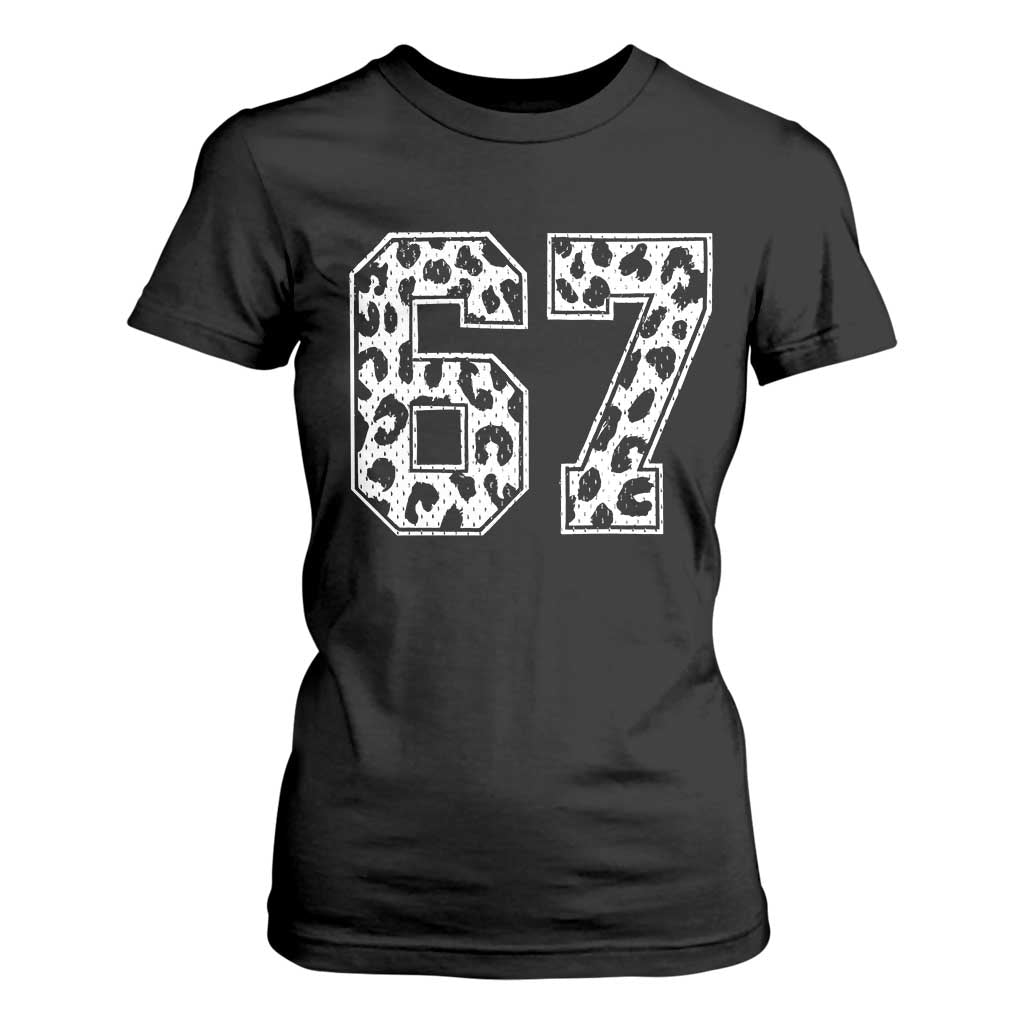 67 Jersey Number T Shirt For Women Funny Six Seven Meme Y2k Leopard Number - Print Your Wear