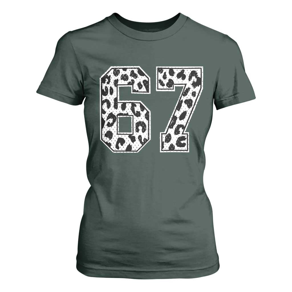 67 Jersey Number T Shirt For Women Funny Six Seven Meme Y2k Leopard Number TS10 Dark Forest Green Print Your Wear