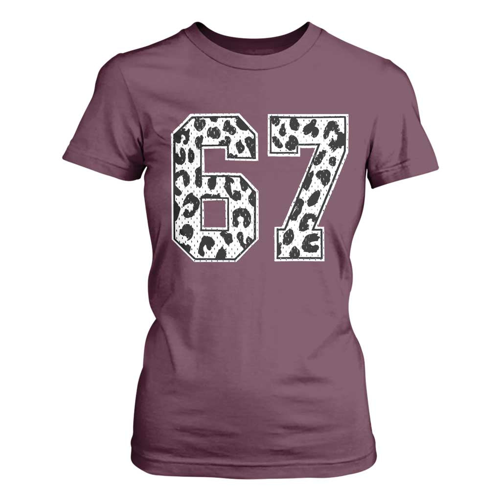 67 Jersey Number T Shirt For Women Funny Six Seven Meme Y2k Leopard Number TS10 Maroon Print Your Wear
