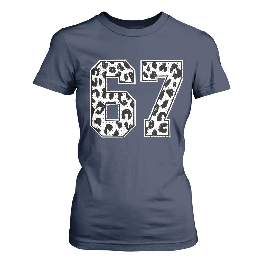 67 Jersey Number T Shirt For Women Funny Six Seven Meme Y2k Leopard Number TS10 Navy Print Your Wear