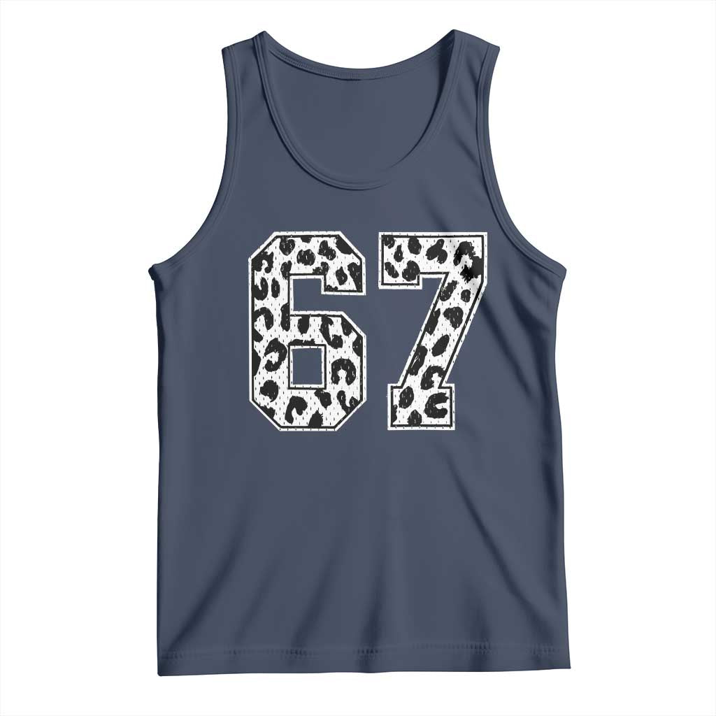 67 Jersey Number Tank Top Funny Six Seven Meme Y2k Leopard Number TS10 Navy Print Your Wear