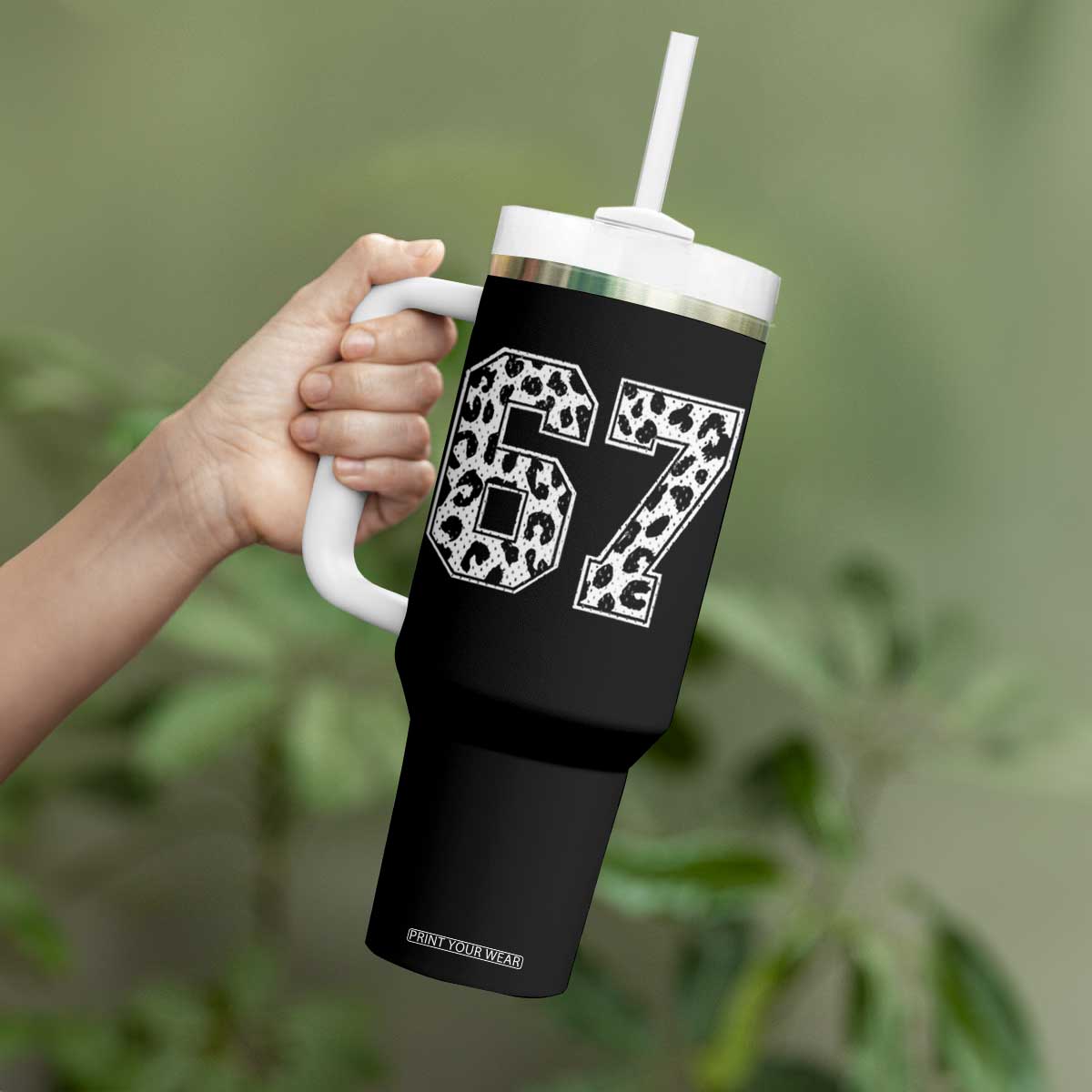 67 Jersey Number Tumbler With Handle Funny Six Seven Meme Y2k Leopard Number TS10 Print Your Wear