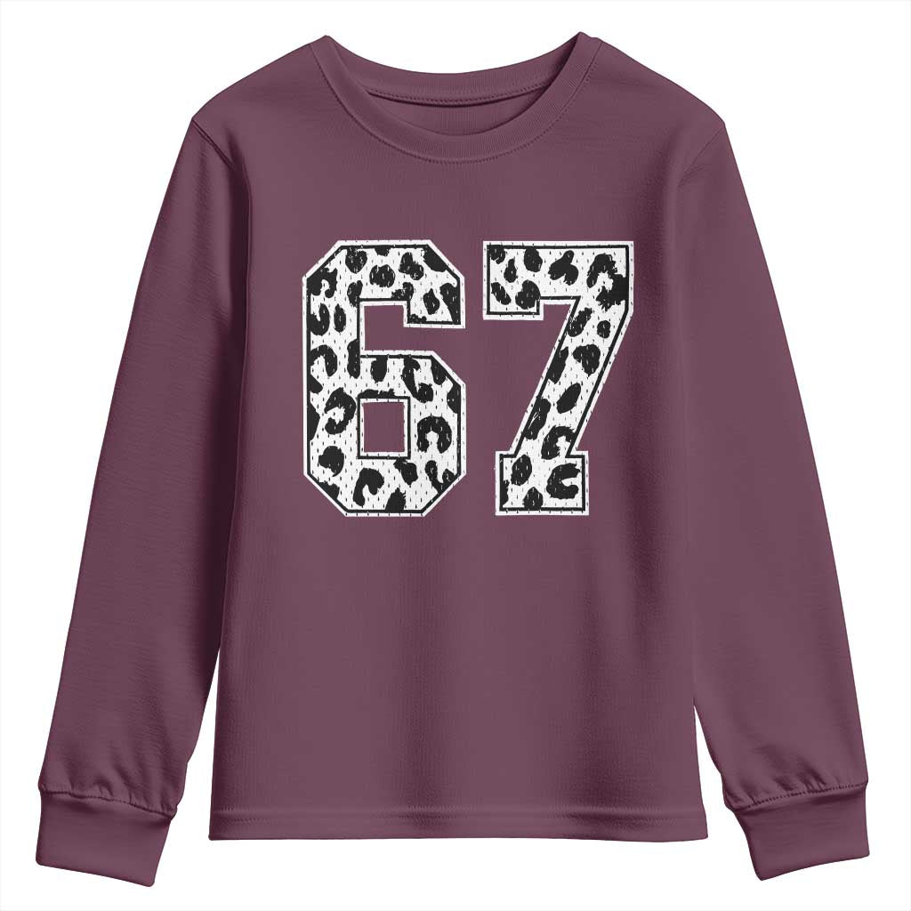 67 Jersey Number Youth Sweatshirt Funny Six Seven Meme Y2k Leopard Number TS10 Maroon Print Your Wear
