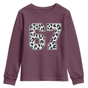 67 Jersey Number Youth Sweatshirt Funny Six Seven Meme Y2k Leopard Number TS10 Maroon Print Your Wear
